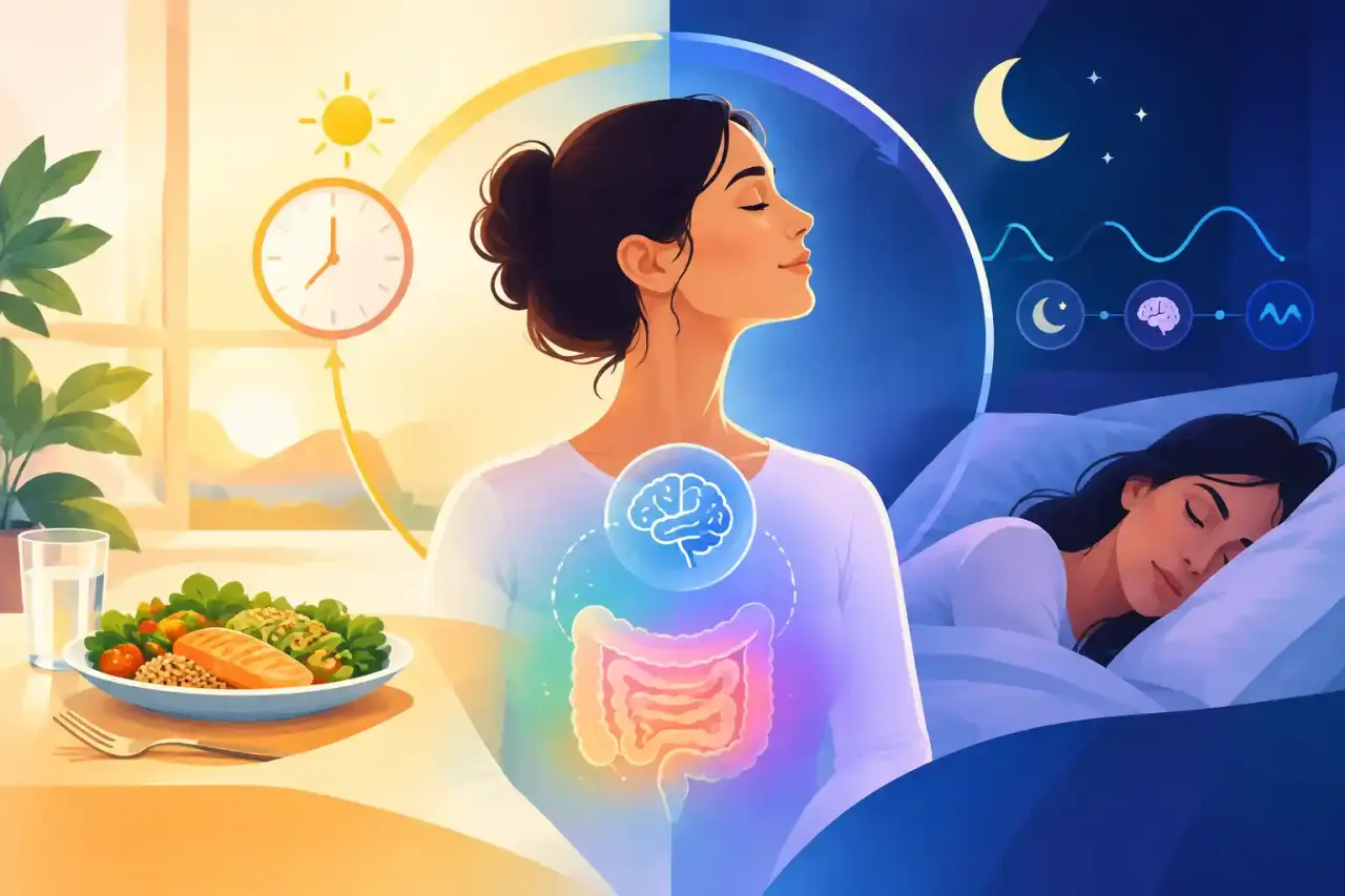 Composition abstraite évoquant le lien entre dîner, rythmes circadiens et sommeil
