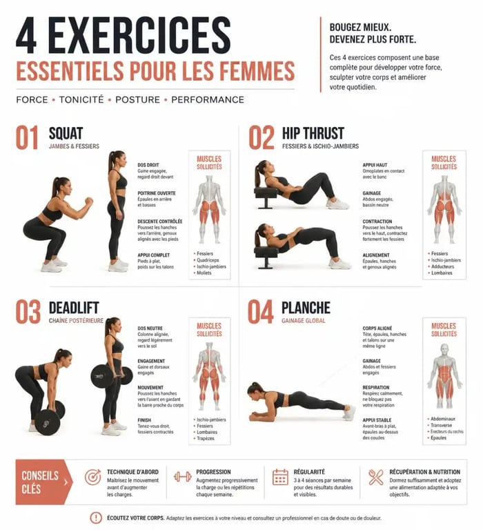 Exercices clés de renforcement musculaire pour femme