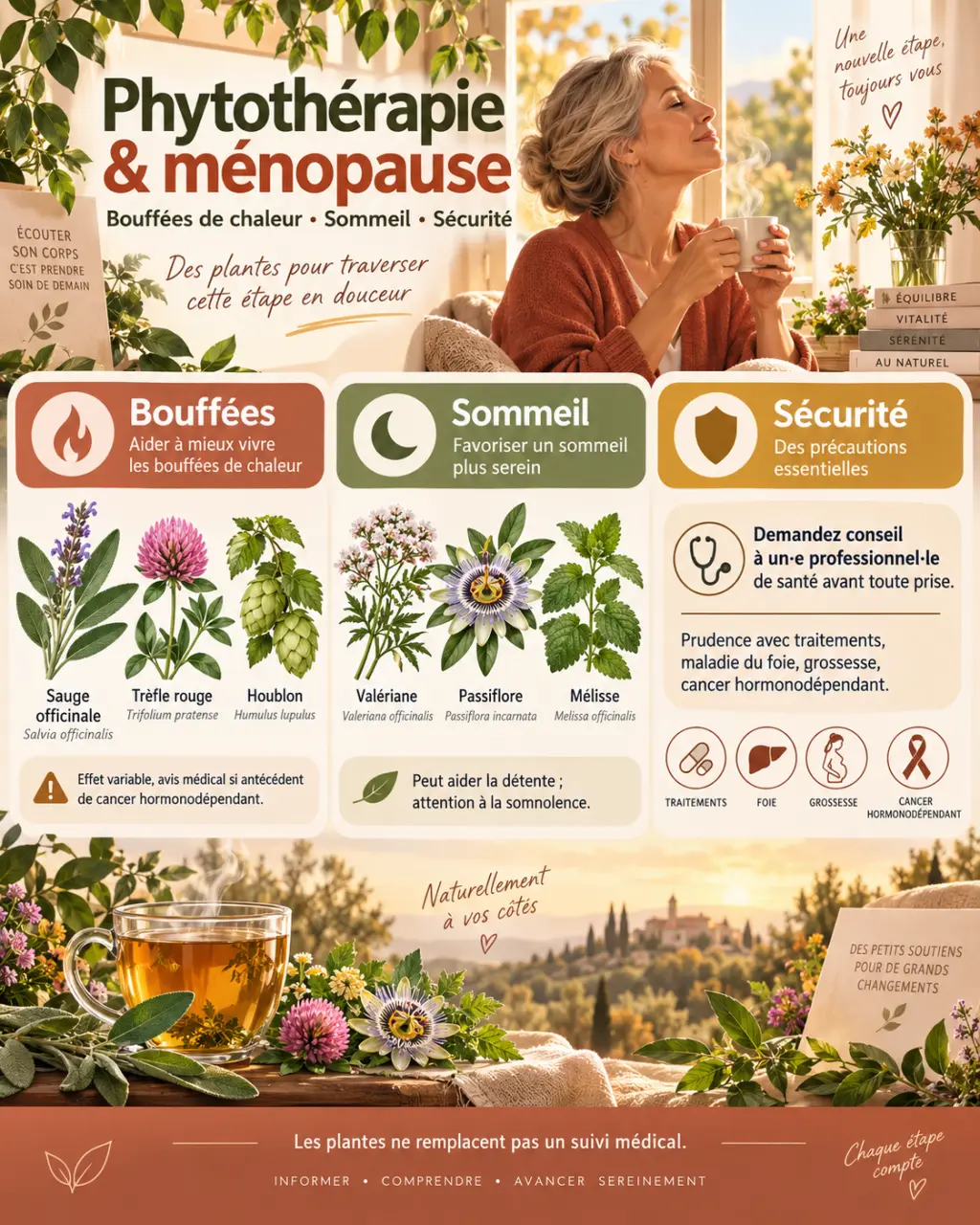 Phytothérapie et ménopause : quelles plantes pour les bouffées, le sommeil et la sécurité ?