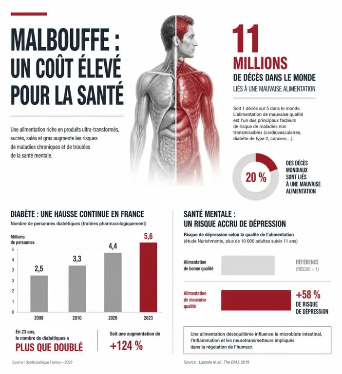 Infographie sur les conséquences de la mal bouffe sur la santé