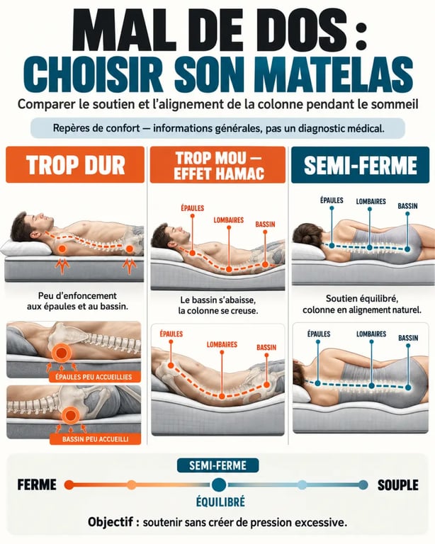 Mal de dos quel matelas choisir : comparaison entre matelas trop dur, trop mou et semi-ferme
