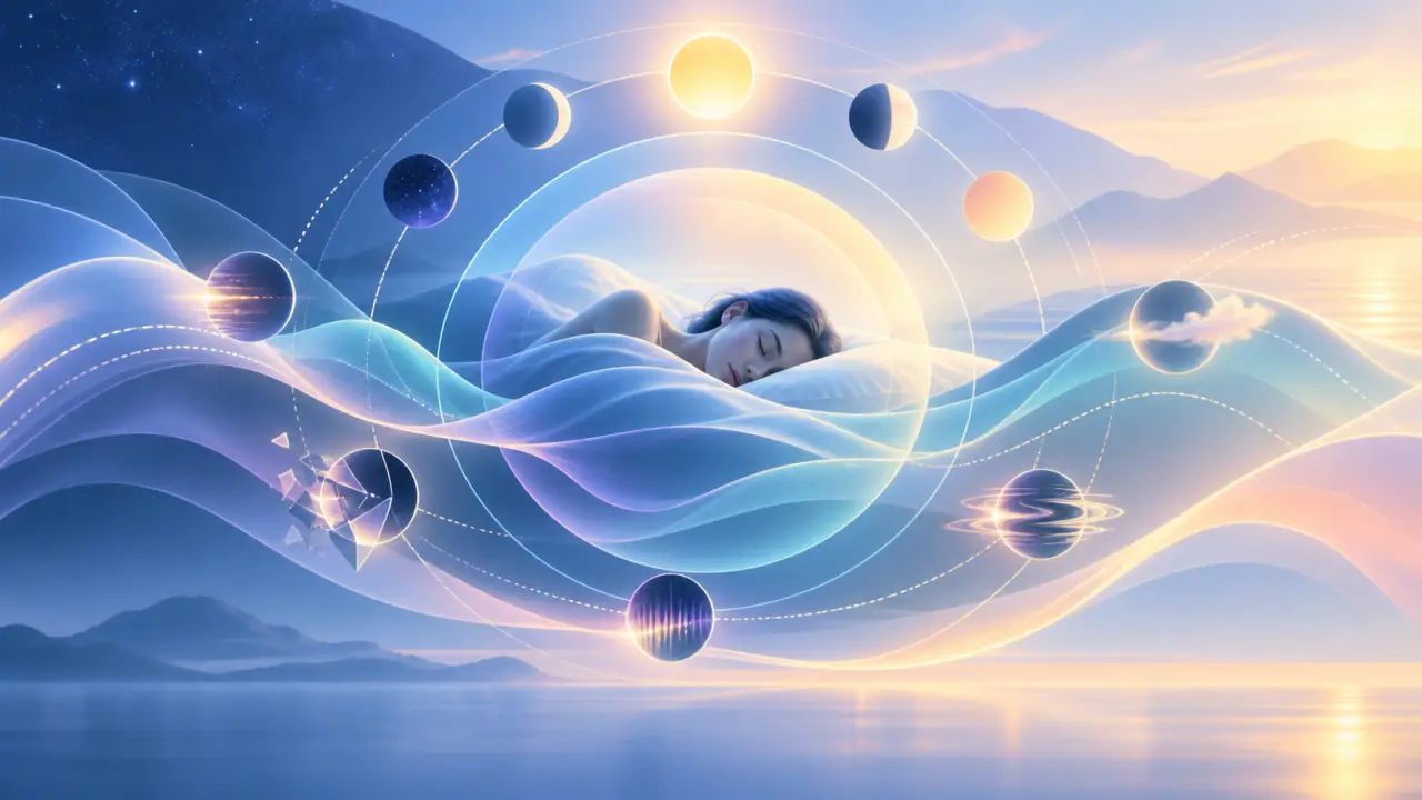 Illustration abstraite évoquant les cycles du sommeil profond