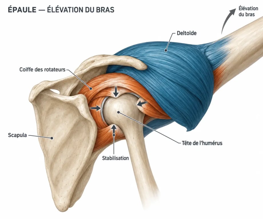 Schéma du renforcement musculaire de l’épaule avec la coiffe des rotateurs et la scapula