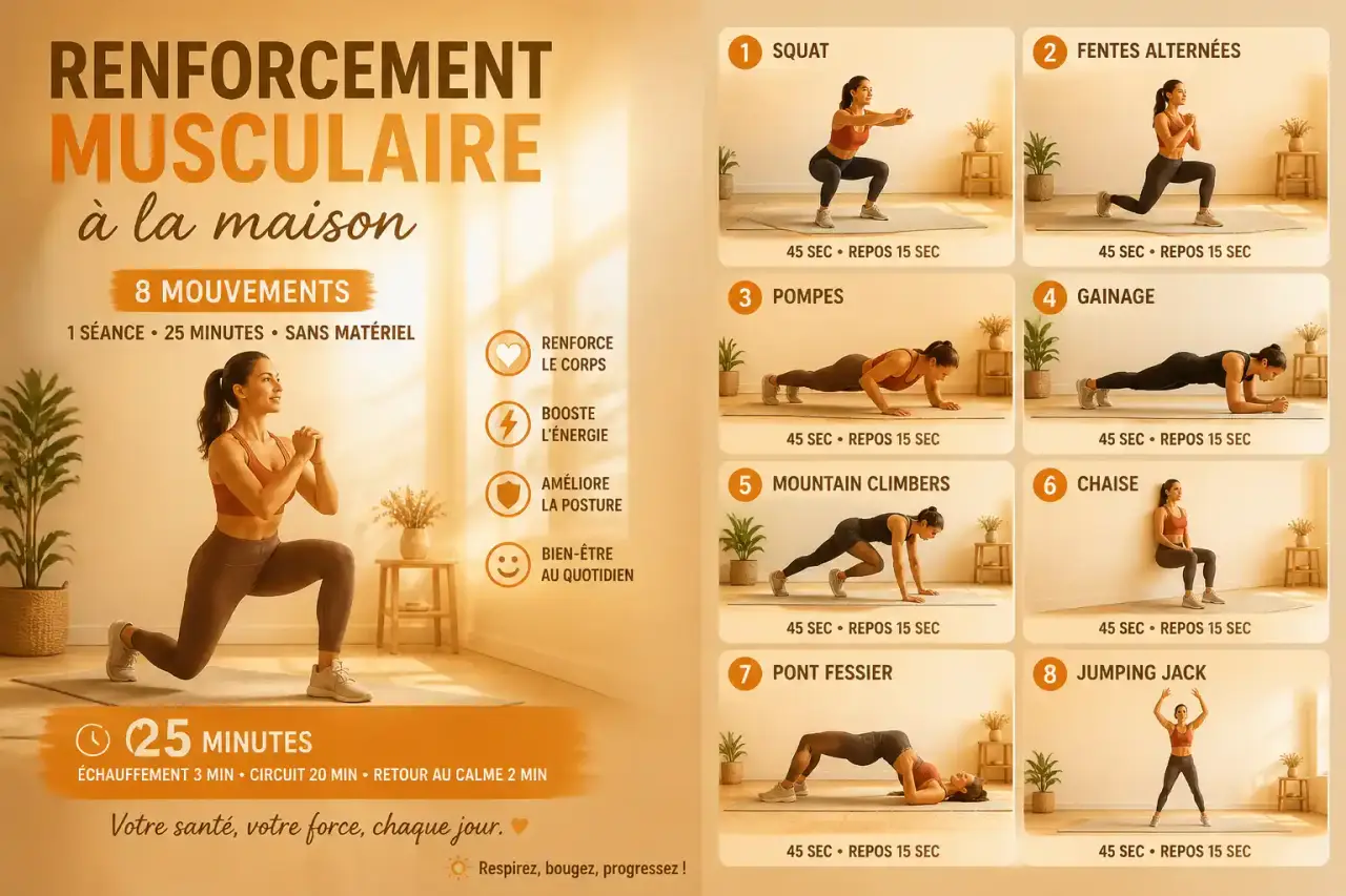 Renforcement musculaire à la maison : 8 mouvements et une séance de 25 minutes sans matériel
