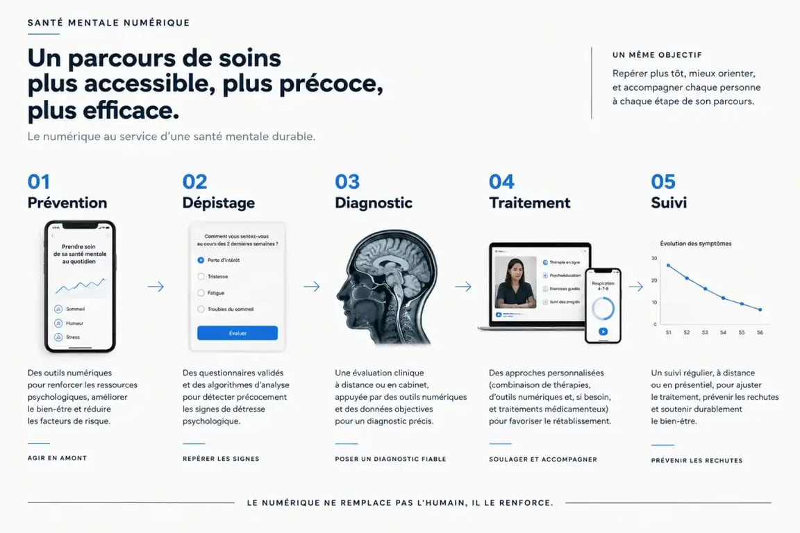 Schéma du parcours de soins en santé mentale numérique