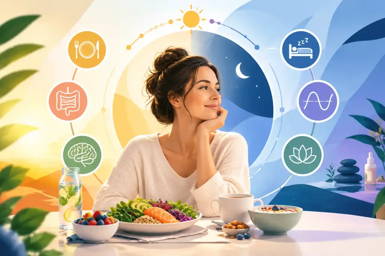 Composition abstraite évoquant le rythme circadien et l'équilibre alimentaire